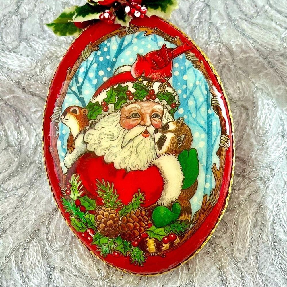 VTG Santa Christmas Ornament with Animals Paper Mache?